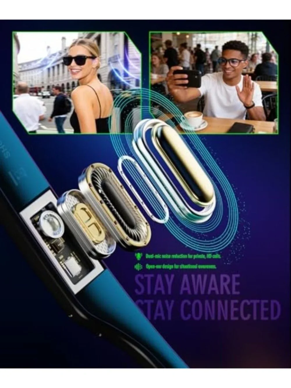 Smart AI Glasses with Auto-On Wear Detection, Bluetooth Glasses for Men Women, B